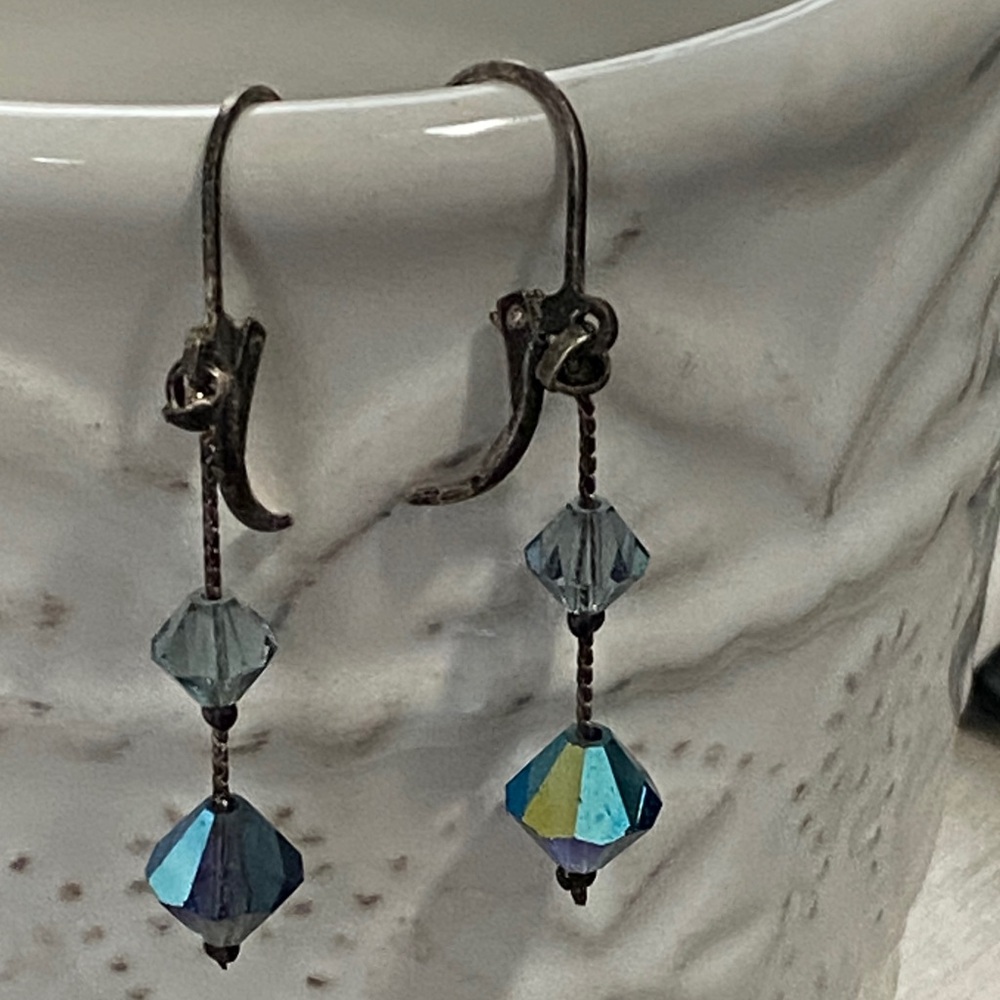 Swarovski Iridescent Dangle Aurora Borealis Faceted Crystals Earrings - Picture 7 of 14